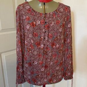 Lucky Brand Floral Boho Scoop Neck Long Sleeve Top Size M